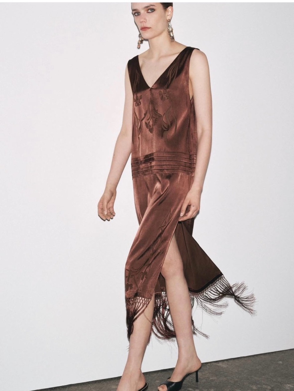 Zara Satin Effect Fringe Slip Dress